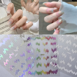 6pcs/Set High Gloss Reflective Glitter 3D Nail Sticker Silver Dark-Shiny Effect Press On Nails Decals Decor DIY Adhesive Sliders (ONLINE ORDER ONLY)