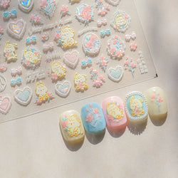Peach Blossom Flower Yellow Rabbit Bunny Love Heart Delicate Totem 5D Self Adhesive Nail Art Stickers Rhinestone Manicure Decals (ONLINE ORDER ONLY)