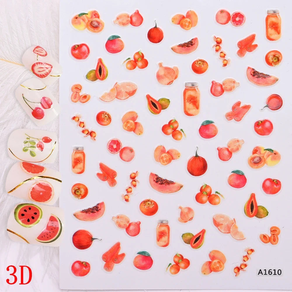 1Pc Summer Nail Art Sticker Lemon Nail Decal Nail Art Supplies Cute Fruit Strawberry Cherry Watermelon Avocado Lemon Nail Design (ONLINE ORDER ONLY)