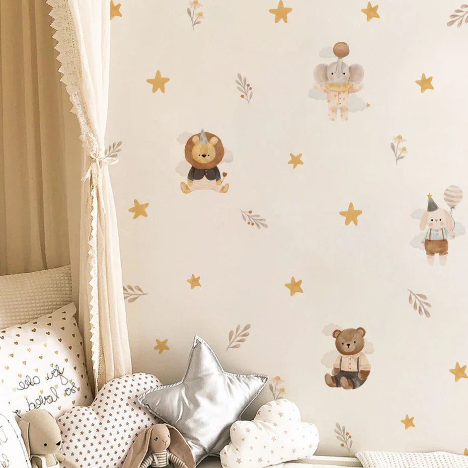 Cartoon African Animals Elephant Zebra Cactus Watercolor Nursery Wall Decals Kids Room Decor (ONLINE ORDER ONLY)