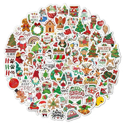50/100Pcs Cartoon Santa Claus Christmas Tree Graffiti Stickers Skateboard Water Bottle Suitcase Stickers Waterproof Classic Toy (ONLINE ORDER ONLY)