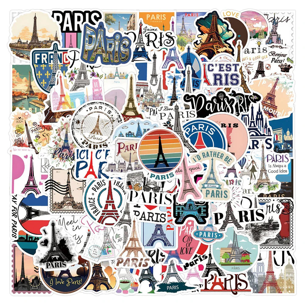 Love in Paris Stickers Aesthetic Cartoon Decals DIY Scrapbook Laptop Luggage Bike Graffiti (Online Order Only)