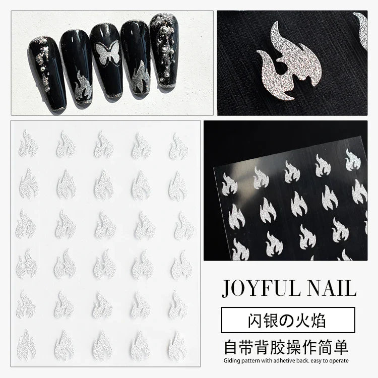 Reflective Glitter 3D Nail Stickers Love/Bear/Butterfly/Flame/Star Design Foils Sliders Manicure Decals Wraps Press on Nail Tool (ONLINE ORDER ONLY)