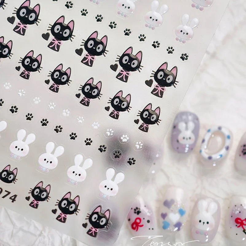 Black Cat Kitten Rabbit Cat's Paw Bowknot Tie Bunny Animals Love Heart Jelly Adhesive Nail Art Stickers Manicure Decal Wholesale (ONLINE ORDER ONLY)