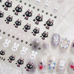 Black Cat Kitten Rabbit Cat's Paw Bowknot Tie Bunny Animals Love Heart Jelly Adhesive Nail Art Stickers Manicure Decal Wholesale (ONLINE ORDER ONLY)
