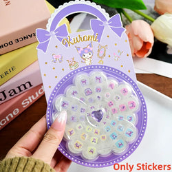1Set(12Pcs+Jelly Glue+Stickers+Hairpin) Children Acrylic Fake Nails Kuromi Mymelody Cinnamoroll Fake Nails Non-Toxic Kid Gifts * (Online Order Only)