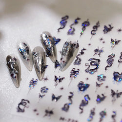 Dark Sword Coiled Snake Cross Butterfly Wing Starburst Starlight Gothic Reptile Animals Nail Art Sticker Festival Manicure Decal (ONLINE ORDER ONLY)