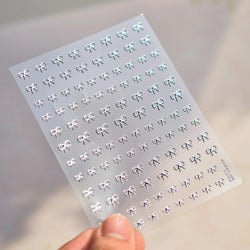 Shiny Pink Silver Gold Bowknot Tie Line Mini Delicate 3D 5D Self Adhesive Nail Art Stickers Embossment Rhinestone Manicure Decal (Online Order Only)