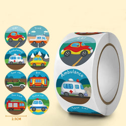 500pcs Vehicle Thank You Stickers Cute Cartoon Ambulance Taxi Teacher Reward Sticker for Kids Birthday Party Seal Labels (Online Order Only)