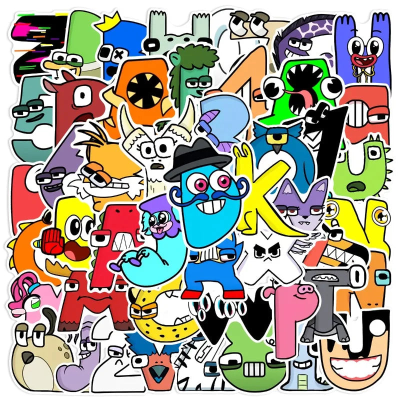 50pcs Alphabet Lore Stickers for Luggage, Water Bottles, Phones, Laptops, Cars, Scooters, and More (Online Order Only)