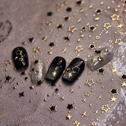 Hollow Out Black Gold Star Starburst Round Dot Night-time Tiny Spot Self Adhesive Nail Art Stickers Manicure Decals Wholesale (ONLINE ORDER ONLY)