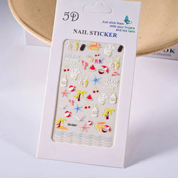 Summer Sea Shell 5D Nail Art Sticker Tropical Beach Coconut Slippers Decals Embossed  Conch Starfish Ocean Theme Nail Art Decor* (ONLINE ORDER ONLY)