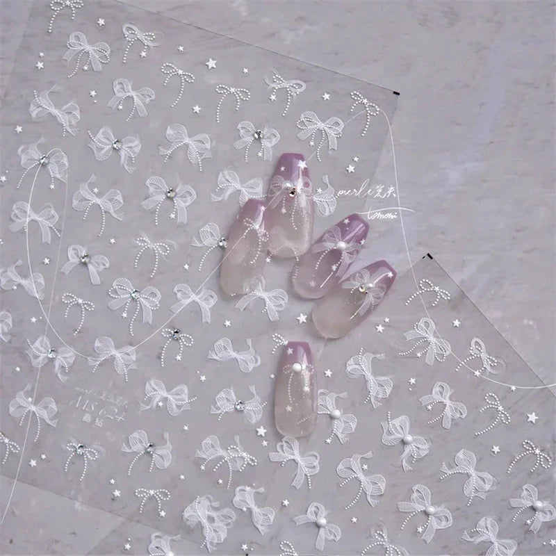 1Sheet Luxury Crystal diamond Nail Charms Stickers Lace Bow Self Adhesive Sticker For Nails Ribbon Decals Nail Decorations Parts (ONLINE ORDER ONLY)
