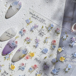 Watercolor Style Rose Flower Colored Rosa Chinensis 3D 5D Flat Reliefs Charming Self Adhesive Nail Art Stickers Manicure Decals (ONLINE ORDER ONLY)