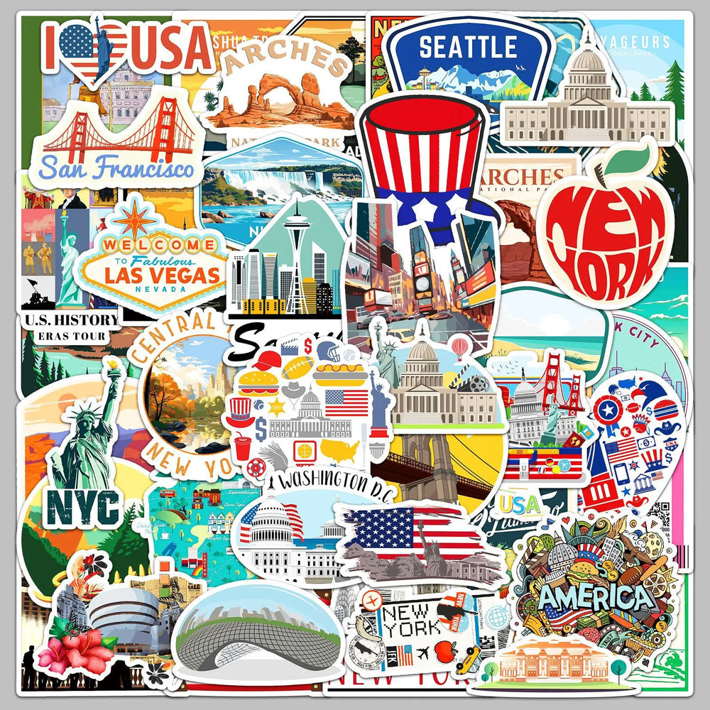 50pcs Outdoor Scenery Graffiti Stickers for Helmet, Wall, Desktop Decoration (ONLINE ORDER ONLY)