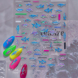 Colorful Shoal of Fish Whale Ocean Shell Conch Starfish Summer Sea Jellyfish Bubble Nail Art Decoration Sticker Manicure Decals (ONLINE ORDER ONLY)