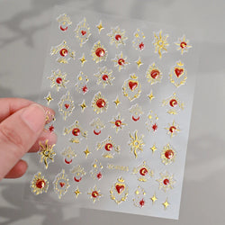 1pc Bohemian Valentine Nail Stickers 3D Self-Adhesive Fantasy Nail Art Glitter Sun, Heart, Lock, Star & Moon Designs Nail Decals (ONLINE ORDER ONLY)