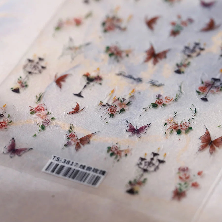 Charming Butterfly Candle Holder Candlestick Chic Rose Flower Romantic Self Adhesive Nail Art Stickers Rhinestone Manicure Decal (ONLINE ORDER ONLY)