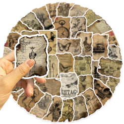 50PCS Vintage Manuscript Stickers For Hand Account Laptop Suitcase Phone Case DIY Cartoon Stickers Retro Style Graffiti Decals (ONLINE ORDER ONLY)