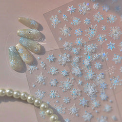 Flying Snowflakes Cold Winter Geometric Hexagon Star Romantic Adhesive Nail Art Stickers Embossment Rhinestone Manicure Decals (ONLINE ORDER ONLY)