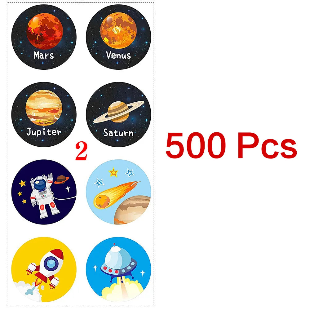 100-500 Pcs 1-1.5inch Stickers Roll Reward Student Children Enlightenment Toys Label Stationery Seal Lable Space Astronaut Star (ONLINE ORDER ONLY)