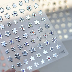 Hot Stamping Laser Silver Pink White Flower Rhinestone Pearl Irregular Petal Adhesive Nail Art Decoration Sticker Manicure Decal (ONLINE ORDER ONLY)