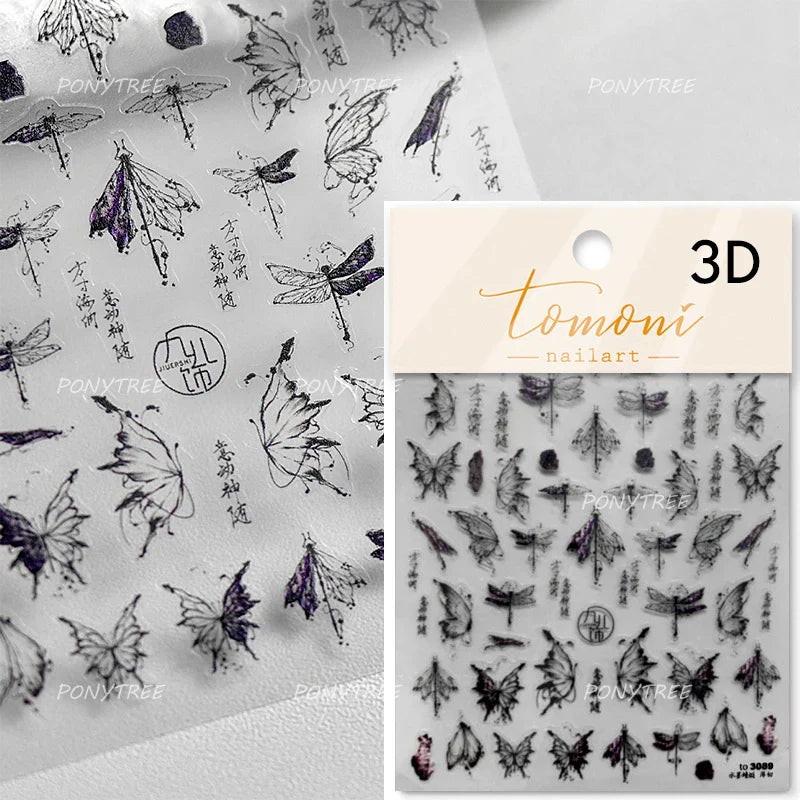 Vivid Honey Bee Ribbon Bowknot Pot Daisy Wreath Flower Shining Tulip Honeycomb Jar Self Adhesive Nail Art Sticker Manicure Decal (ONLINE ORDER ONLY)