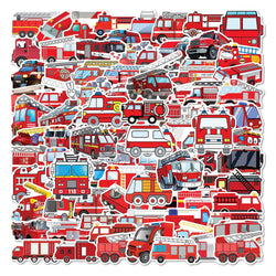 10/30/50/100PCS Cartoon Fire Engine Stickers Kids Decals Toy DIY Notebook Suitcase Phone Fridge Bike PVC Waterproof Sticker Gift (ONLINE ORDER ONLY)