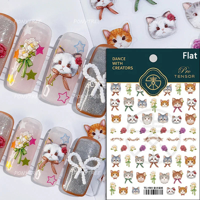 Lovely Cartoon Halo Dyeing Cat Bowkbot Paw Kitten Star Love Charming Self Adhesive Nail Art Sticker Cute Animals Manicure Decal (ONLINE ORDER ONLY)