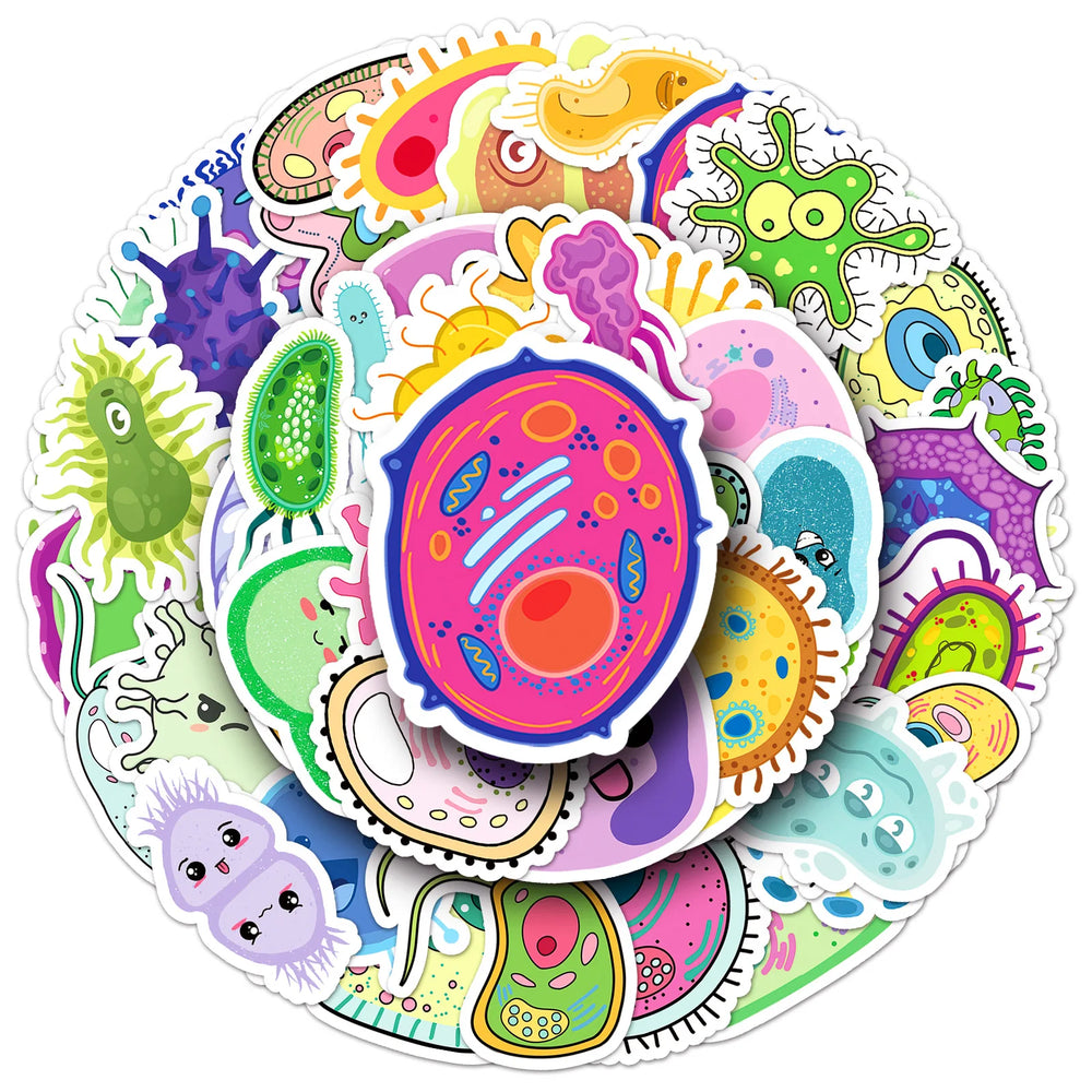 Microorganism Cartoon Stickers Pack - Funny Meme Decals for Laptop, Phone, Guitar, Car, Bike (ONLINE ORDER ONLY)