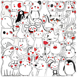 50pcs Cute Cartoon Black and White Simplified Animals Stickers For Luggage Laptop Guitar Phone Bicycle Waterproof Vinyl Decals (Online Order Only)