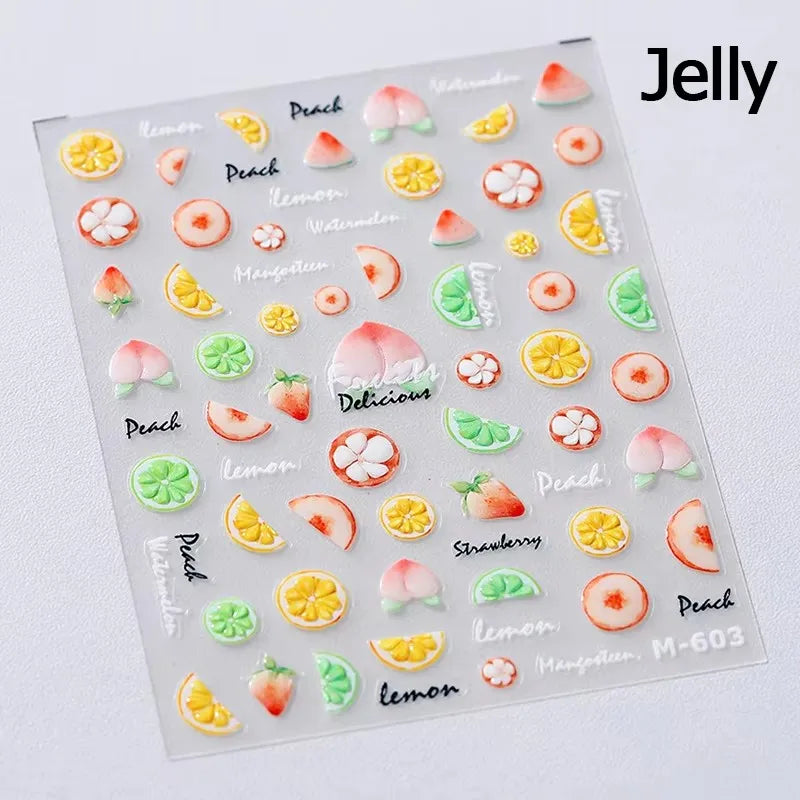 Chic Cute Cheese Ice Cream Pudding Bowknot Strawberry Muffin Stars Cake Embossed Heart Adhesive Nail Art Sticker Manicure Decals (ONLINE ORDER ONLY)