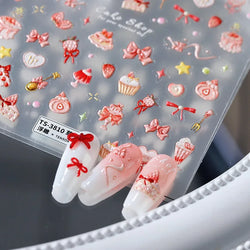 Chic Cute Cheese Ice Cream Pudding Bowknot Strawberry Muffin Stars Cake Embossed Heart Adhesive Nail Art Sticker Manicure Decals (ONLINE ORDER ONLY)