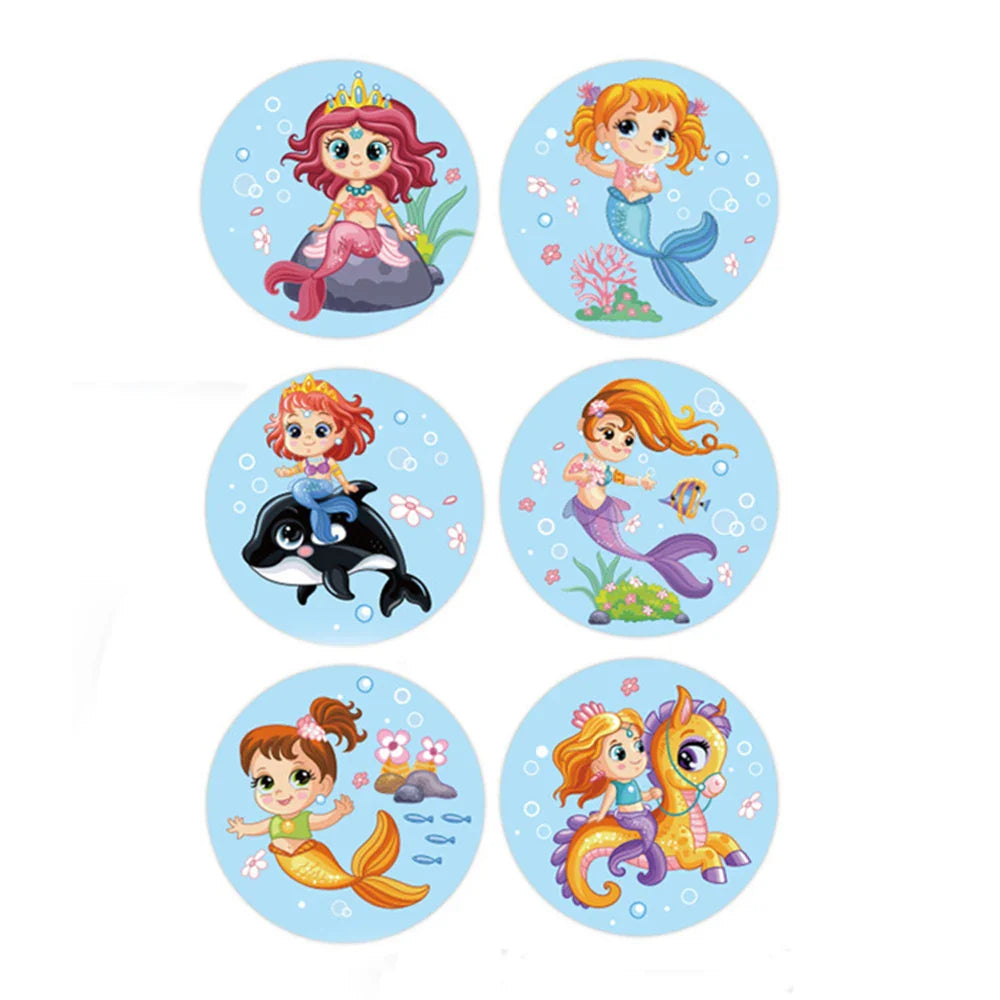 100-500pcs Cartoon Mermaid Round Sticker Label Scrapbook Envelope Seal Scrapbooking School Teacher Gift for Kids Reward Stickers (Online Order Only)