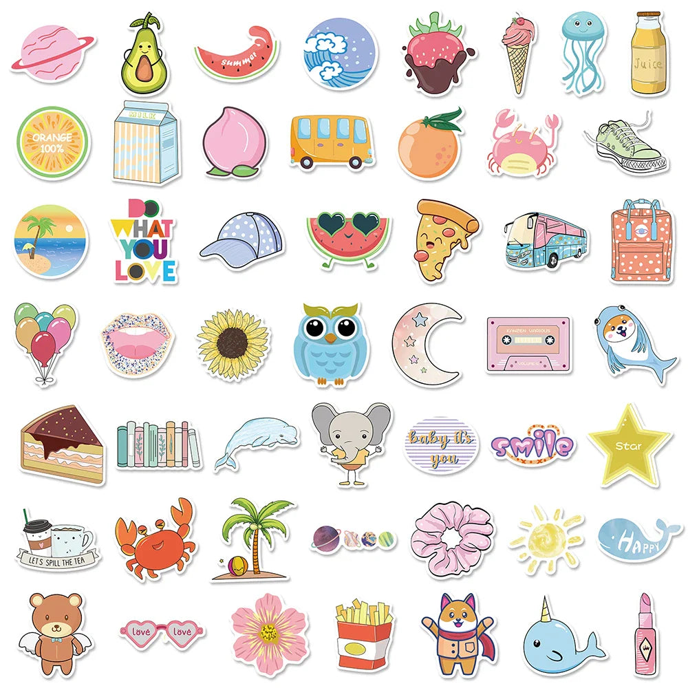 10/30/50/100PCS VSCO Cartoon Stickers For Girls Cute Decals DIY Notebook Phone Motorcycle Bicycle Laptop Suitable Trendy Sticker (Online Order Only)