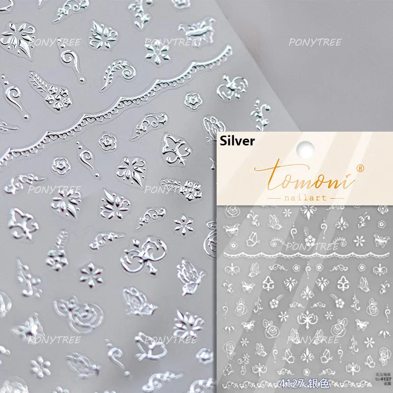 Baroque Figure Flower Totem Geometric Star Love Heart Hot Stamping Embossed Relief Self Adhesive Nail Art Sticker Manicure Decal (ONLINE ORDER ONLY)