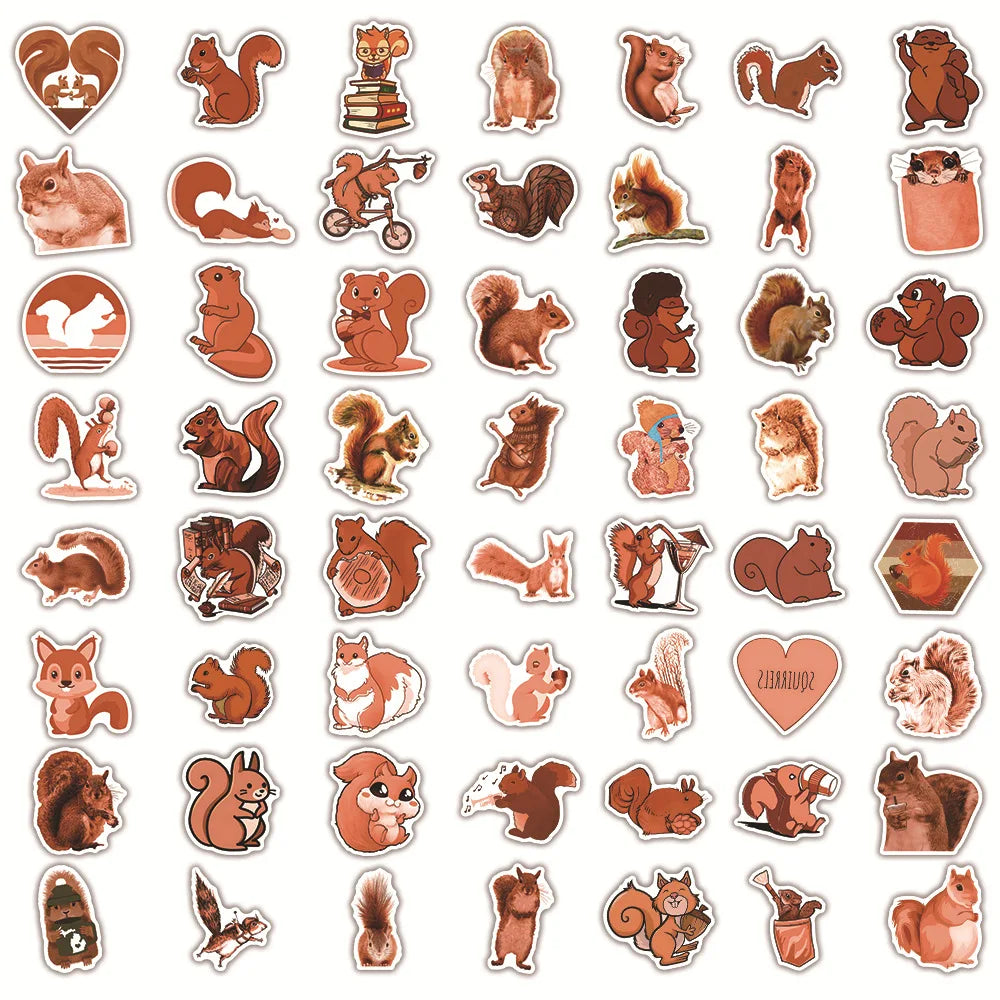 10/50pcs Cartoon Squirrel Stickers Scrapbook Articles Cute Nuts Squirrel Decal Craft Articles Materials DIY Children's Decals (ONLINE ORDER ONLY)