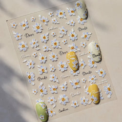 Flowers in Bloom Cosmos Chrysanthemum Daisy White Petal Yellow Stamen Self Adhesive Nail Art Decorations Sticker Manicure Decals (ONLINE ORDER ONLY)