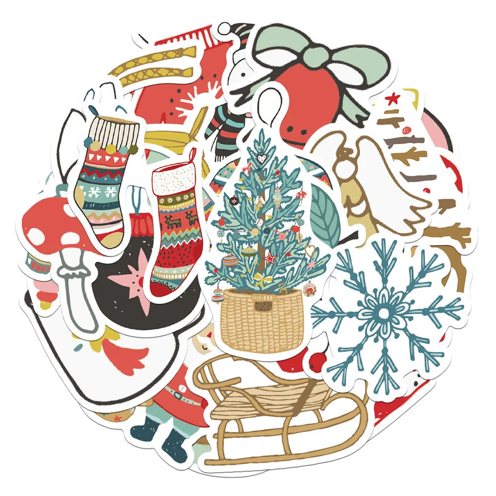 10/27PCS Cute Tree Santa Claus Stickers Merry Christmas Decoration Sticker Packs (Online Order Only)