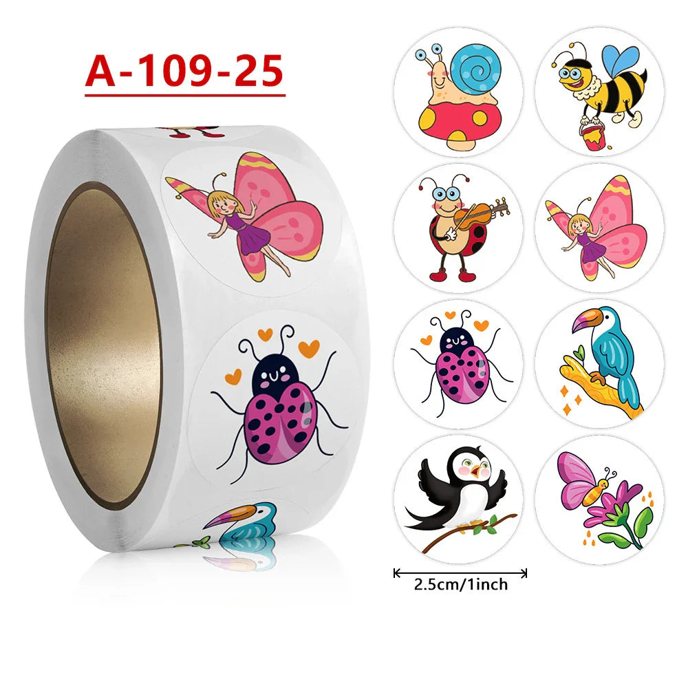 100-500Pcs 2.5cm Korean Cute Animal Stickers Roll for Envelope Praise Reward Student Kid Work Label Kawaii Stationery Seal Lable (Online Order Only)