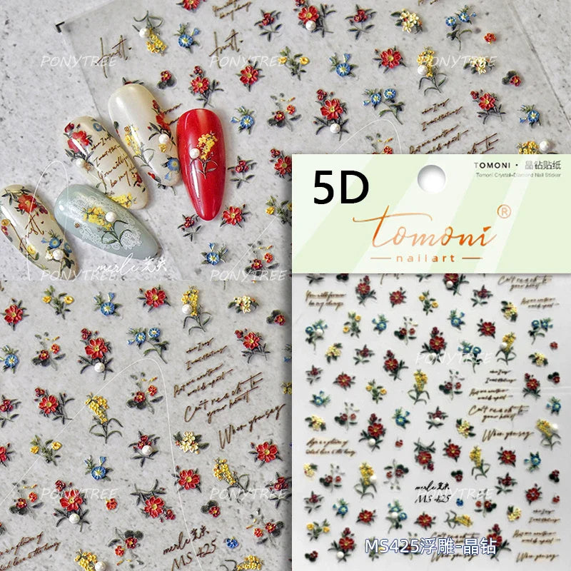 Retro Rose Flowers Bowknot Petal Romantic 5D Soft Embossed Relief Self Adhesive Nail Art Decoration Stickers 3D Manicure Decals (ONLINE ORDER ONLY)