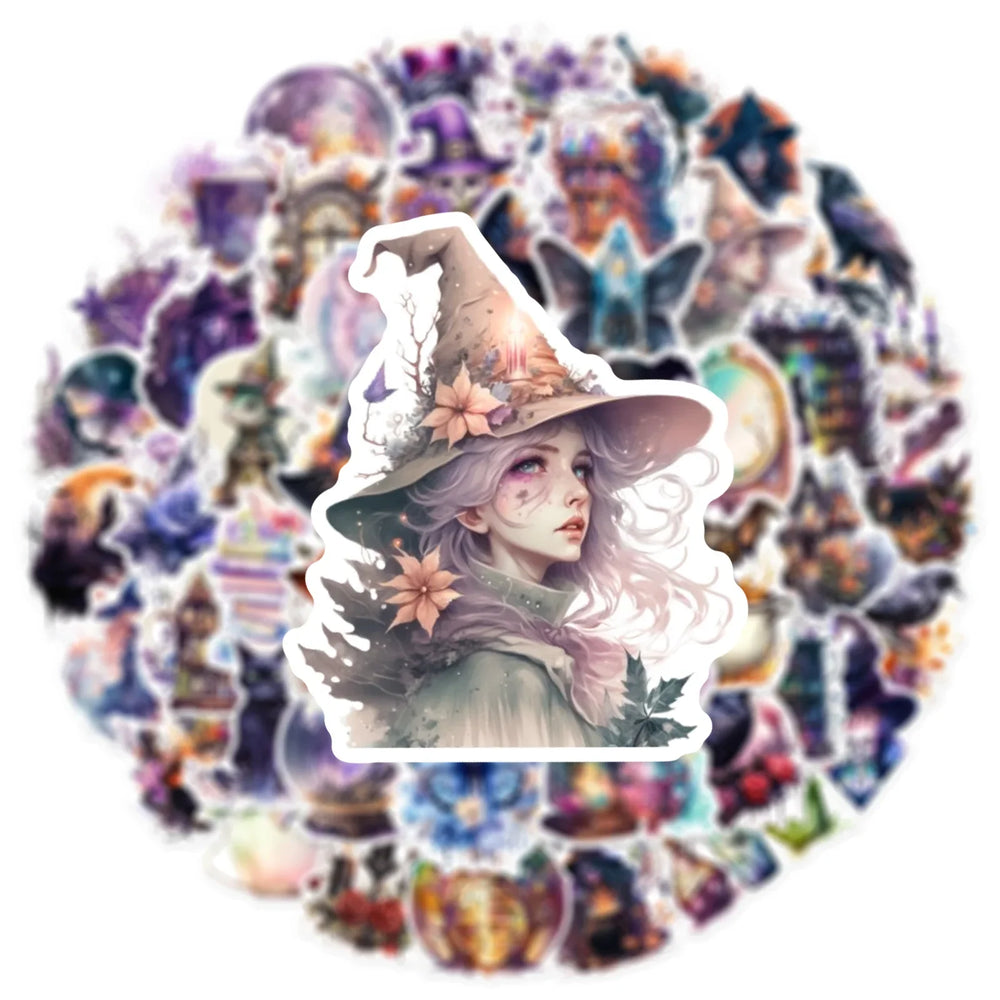 10/30/50PCS Gothic Style Witch Stickers Aesthetic Graffiti PVC Waterproof Phone Notebook Laptop Suitcase Kids Cartoon Decals Toy (ONLINE ORDER ONLY)