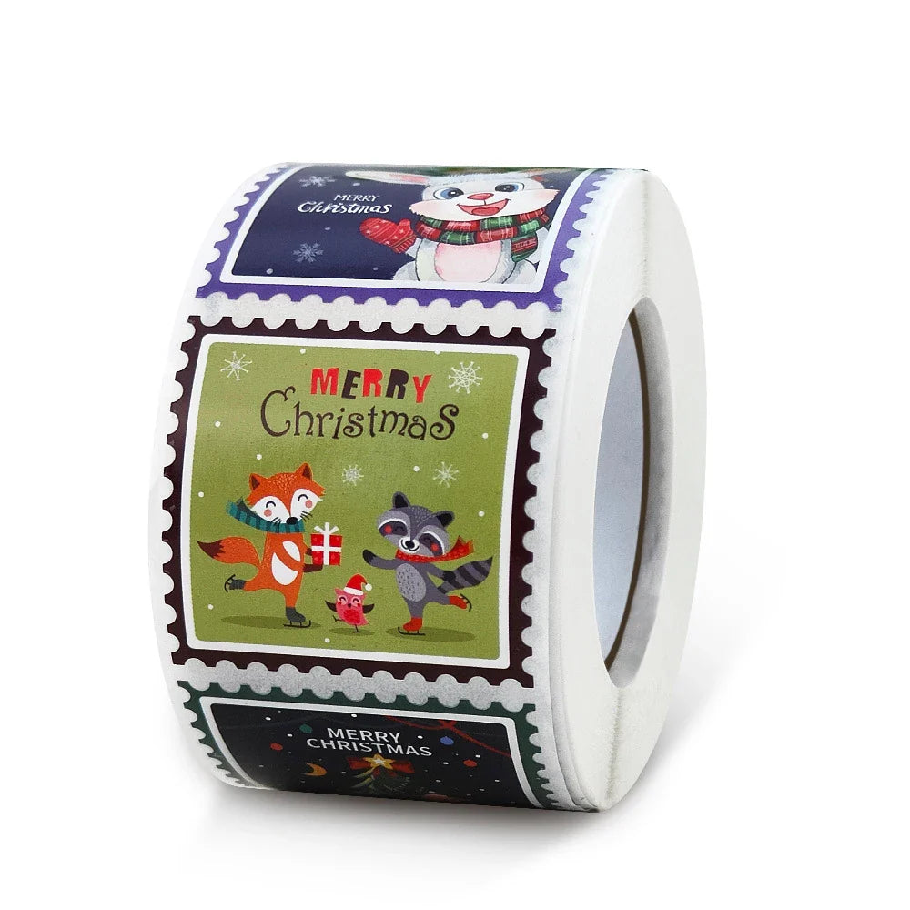 50-500Pcs Merry Christmas Stickers 3.8cm Square Christmas Tree Holiday Adhesive Labels for Cards Present Envelopes Seal Box Bag (ONLINE ORDER ONLY)