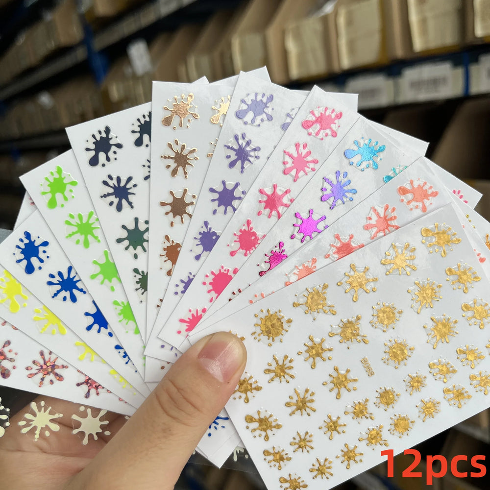 12Pcs 3D Golden Red Glitter Heart Love Nail Sticker Valentine Self Adhesive Cartoon Decal Geometry Lines Stripe Slider Manicure* (ONLINE ORDER ONLY)