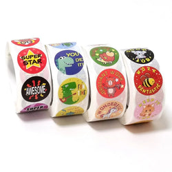 500 Pcs/Roll English Cartoon Animal Stickers Teacher Reward Students Stickers Self-adhesive Stationery Stickers (Online Order Only)