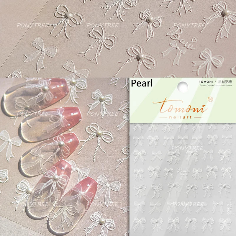 French Romantic Lace Flower Fabric Art Pearl Pendant Portrait Bowknot Textile Printing Delicate Nail Art Stickers Manicure Decal (ONLINE ORDER ONLY)