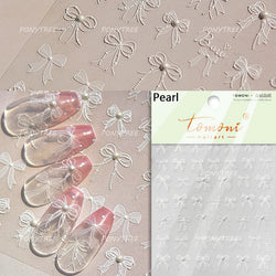 White Black Pink Bowknot Lace Star Pearl Tassel Pendant Shiny 5D Embossed Relief Self Adhesive Nail Art Stickers Manicure Decals (ONLINE ORDER ONLY)