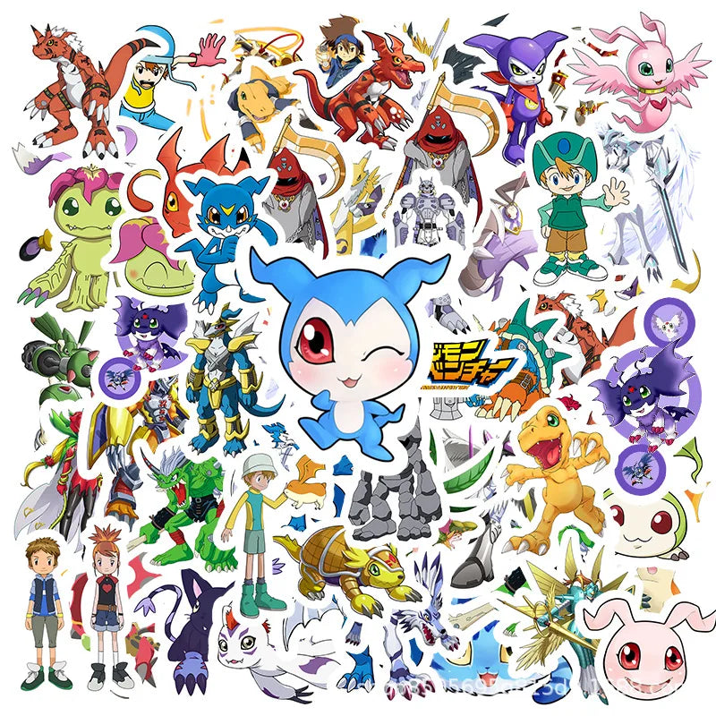 50pcs Digital Monster Anime Stickers for Luggage, Water Cup, Phone, Laptop, Scooter, Refrigerator (Online Order Only)