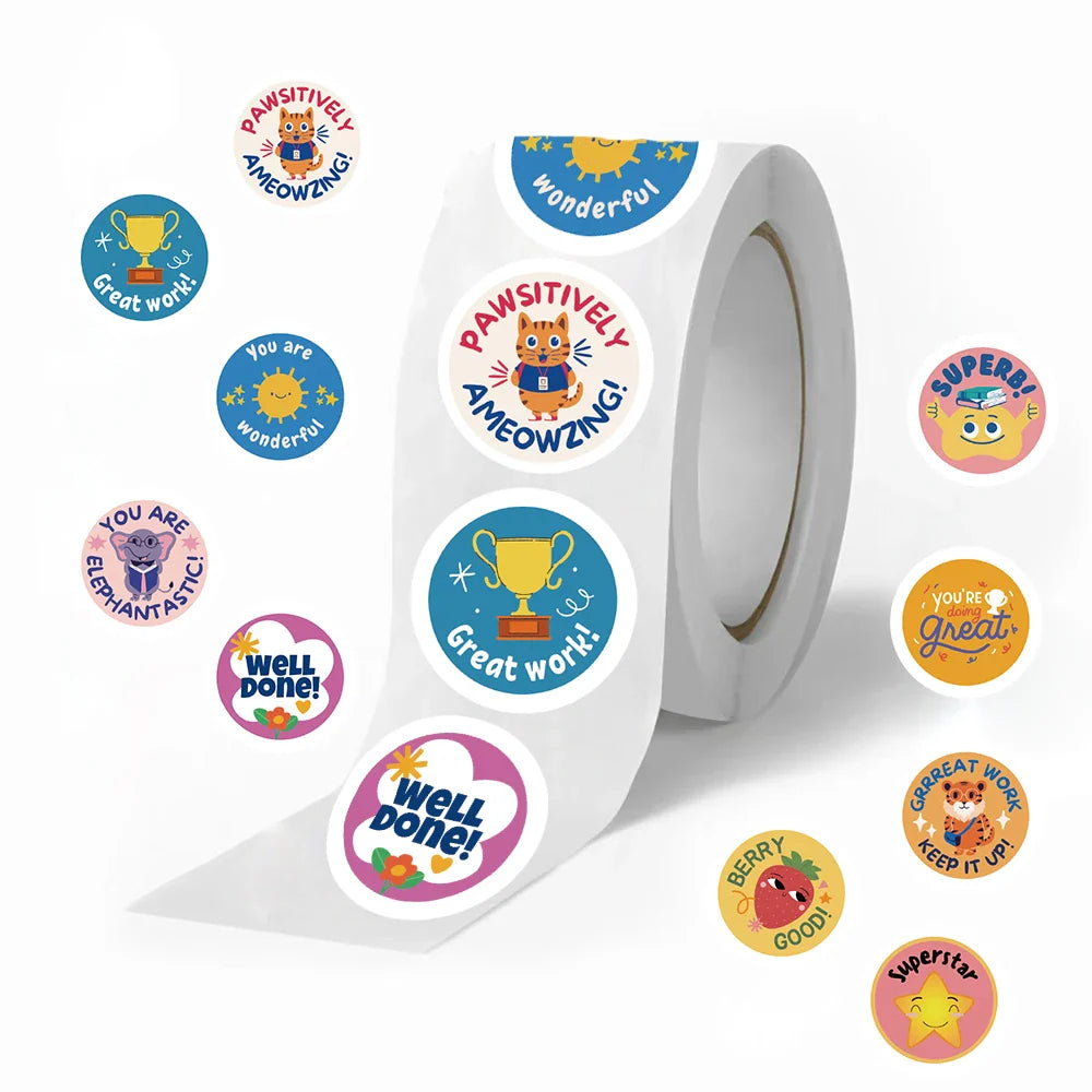 500pcs Cute Reward Stickers Roll Encourage Sticker for Kids Motivational Star Decals for School Teacher Student Stationery (ONLINE ORDER ONLY)
