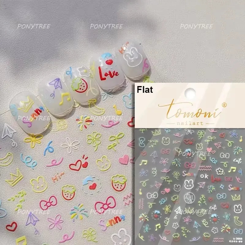 Worker's Speech Chinese Characters Abstract Comics Vivid Patterns Adhesive Nail Art Stickers Satirical Writing Manicure Decals (Online Order Only)